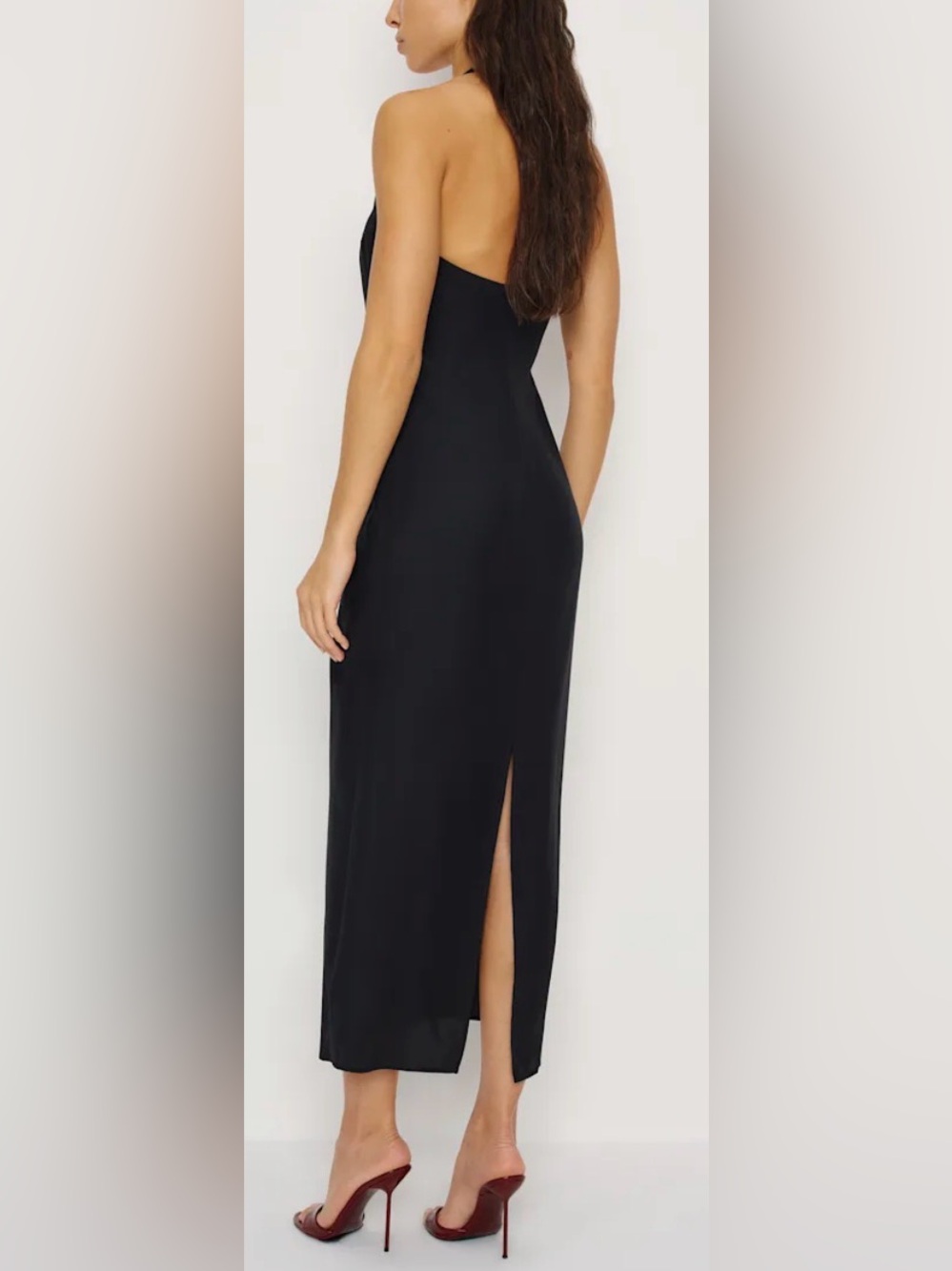 NEW Reformation Alli Silk Halter Midi Dress Sz 8 Black Noir - Picture 2 of 11